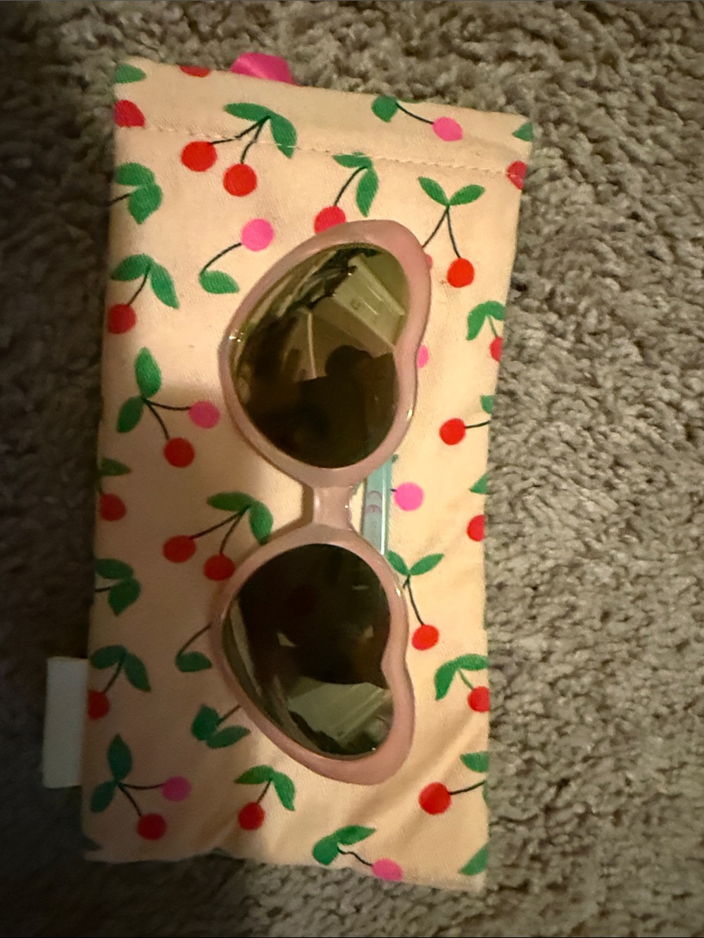 Mini Boden Pink Heart Sunglasses with Cherry Print Pouch